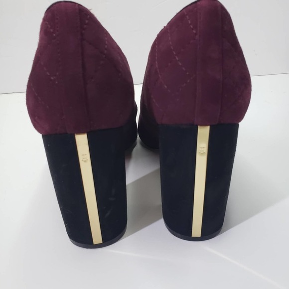 Tommy Hilfiger Violin Pump 10 Quilted Suede Block Heel Burgundy Black - Picture 4 of 10
